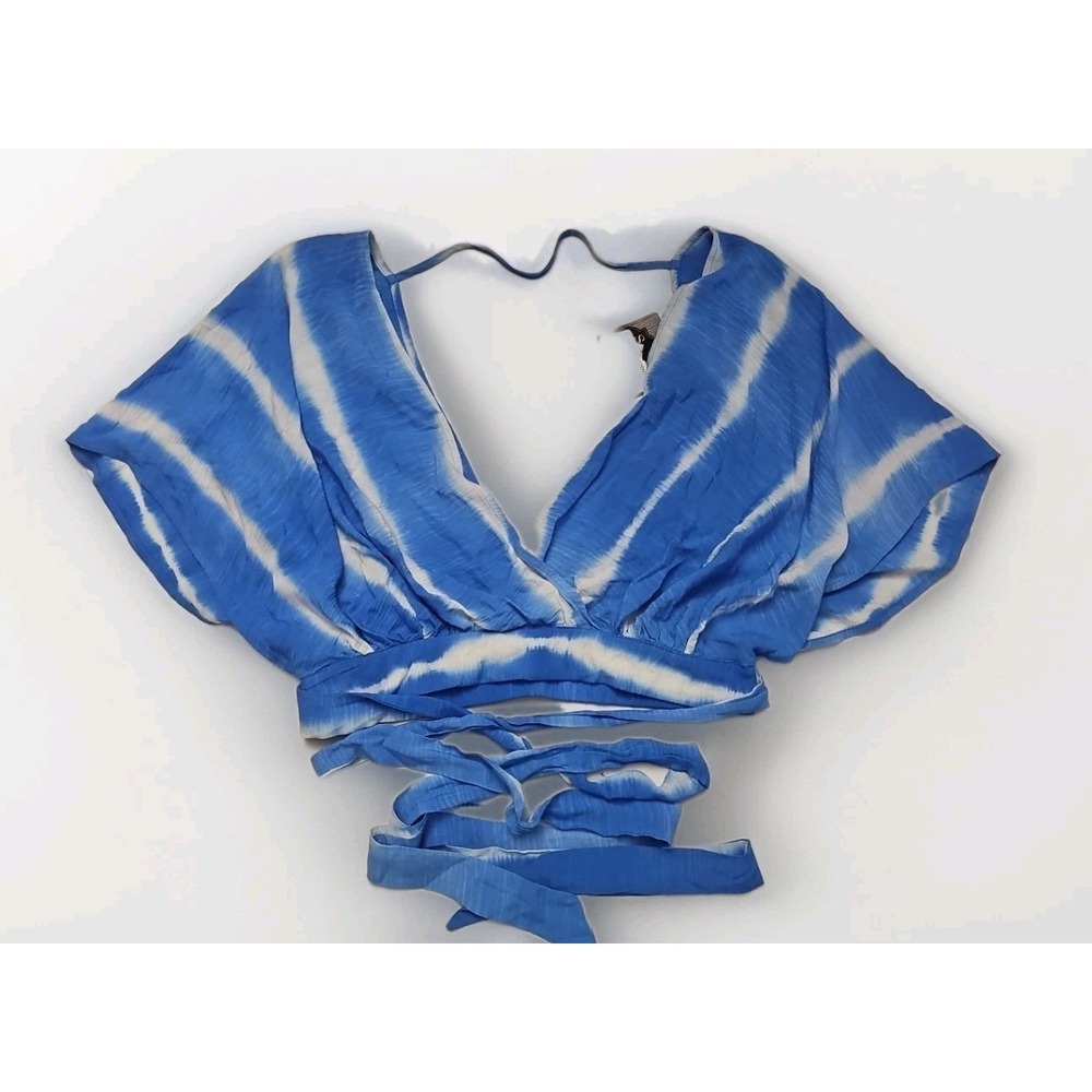 Crop Top Lg Dolman Sleeve Blue Tie‎ Dye Swim Boho Festival Beachcore Cruise #99